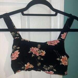 American Eagle Black Top with Pink Floral Accents